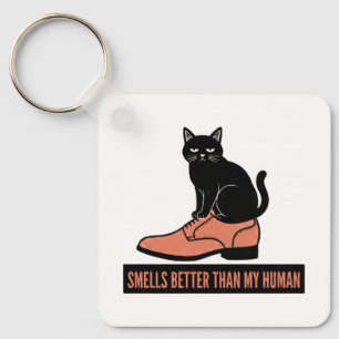 Sarkastischer Linolschnitt-Katzen-in-Schuh-Meme Schlüsselanhänger
