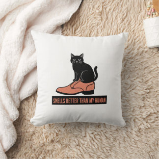 Sarkastisches Linolschnitt-Katzen-in-Schuh-Meme Kissen