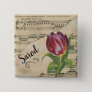 Sarod Elegant Tulip Vintage Sheet Music Button