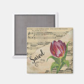 Sarod Elegant Tulip Vintage Sheet Music Magnet (Vorderseite/Rückseite)