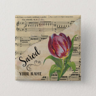 Sarod Tulip Vintage Sheet Music Customized Button