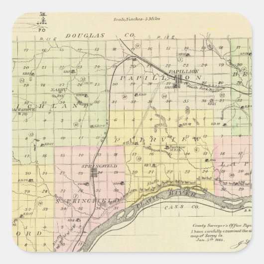 Sarpy Landkreis, Nebraska Quadratischer Aufkleber (Vorderseite)