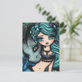 Sasha & Jett Mermaid Fantasy Dragon Art Postkarte (Stehend Vorderseite)