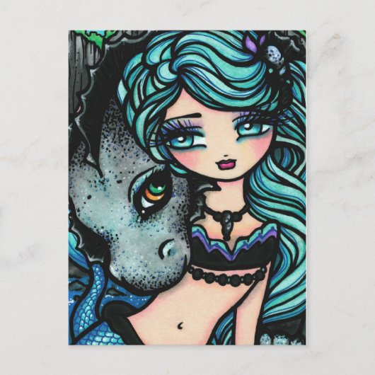 Sasha & Jett Mermaid Fantasy Dragon Art Postkarte (Vorderseite)