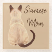 Sasha Siamese Cat Lover Kitty Looking Away Zeichne Glasuntersetzer (Vorderseite)