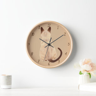 Sasha Siamese Katze Person Kitty Ausblick Kunst Wanduhr