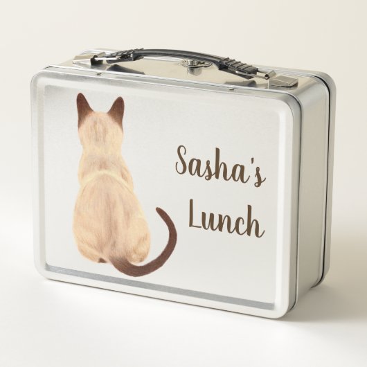Sasha Siamese Katze Sitzen Rückansicht Kätzchen Cu Metall Lunch Box (Rückseite)