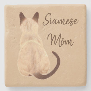 Sasha Siamese Katzenperson Kitty Schaut Weg Kunst Steinuntersetzer