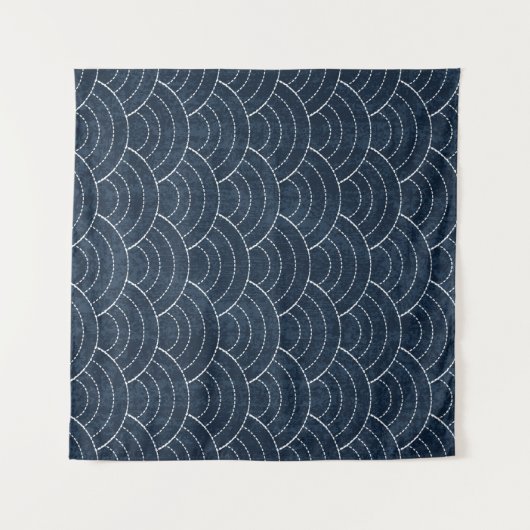 Sashiko seamless indigo dye pattern with tradition wandteppich (Vorderseite (Horizontal))
