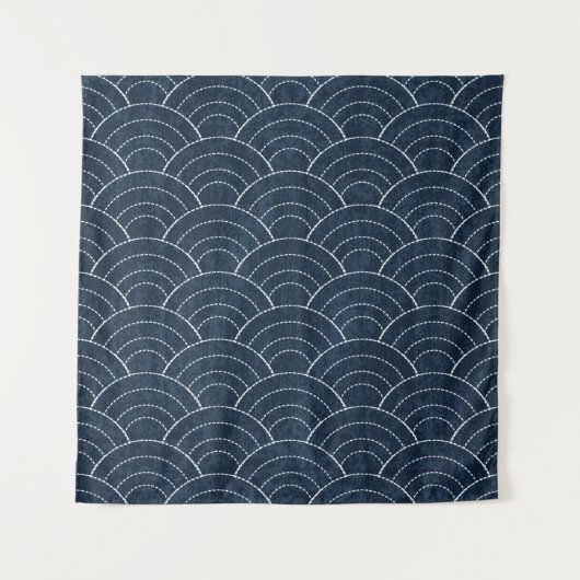 Sashiko seamless indigo dye pattern with tradition wandteppich (Vorderseite)