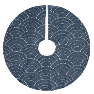 Sashiko Stickerei: Indisches japanisches Muster. Polyester Weihnachtsbaumdecke