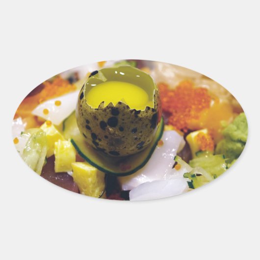 Sashimi Lmon Thunfisch Meeresfrüchte Kaviar Japani Ovaler Aufkleber (Vorderseite)
