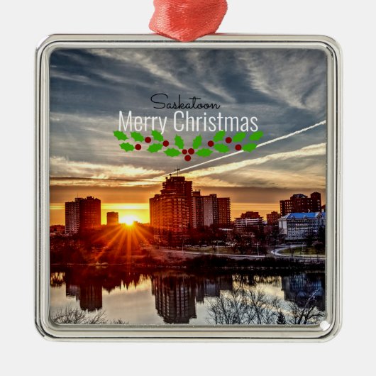 Saskatoon Cityscape Ornament Aus Metall (Vorne)