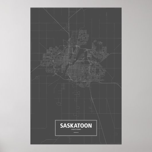 Saskatoon, Saskatchewan (weiß auf schwarz) Poster (Vorne)