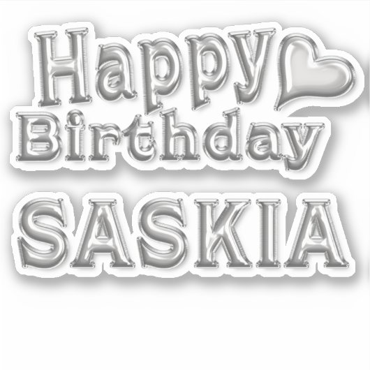 Saskia Happy Birthday silver Aufkleber Sticker (Vorderseite)