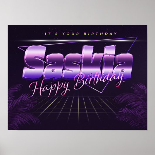 Saskia Name Vorname lila retro Geburtstag Poster (Vorne)
