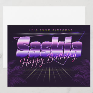 Saskia Name Vorname lila retro Karte Geburtstag