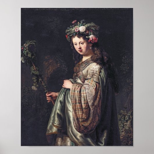 Saskia van Uylenburgh as Flora, Rembrandt, 1634 Poster (Vorne)