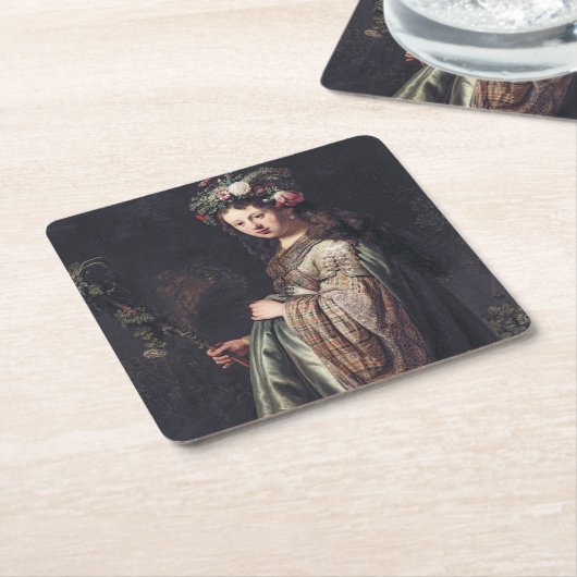 Saskia van Uylenburgh as Flora, Rembrandt, 1634 Rechteckiger Pappuntersetzer (angewinkelt)