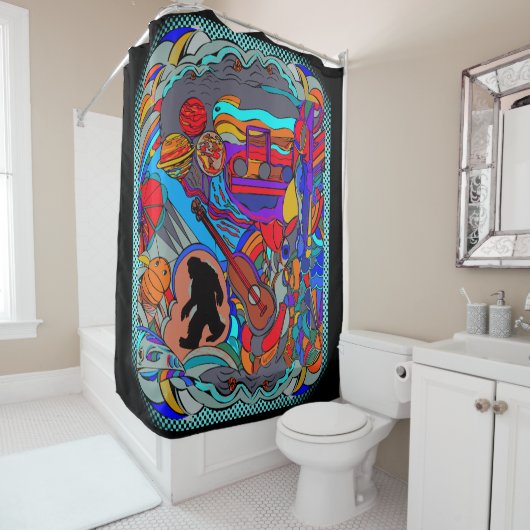 Sasquatch Abstrakt Doodle Art Dusche Vorhang (Beispiel)