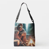 Sasquatch am Campfire Tragetaschen Mit Langen Trägern (Rückseite)