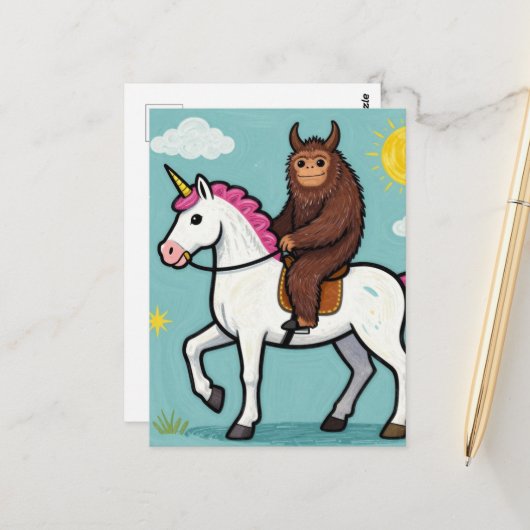 Sasquatch and a Unicorn Postkarte (Vorderseite/Rückseite Beispiel)