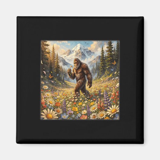 Sasquatch auf Löwenzahnblumenfeld Bigfoot Magnet (Vorne)
