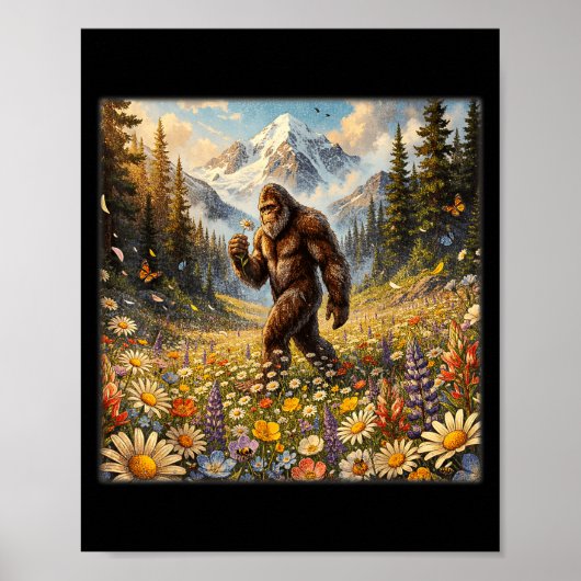 Sasquatch auf Löwenzahnblumenfeld Bigfoot Poster (Vorne)
