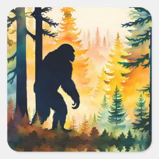 Sasquatch Autumn Landscape Sunset Quadratischer Aufkleber