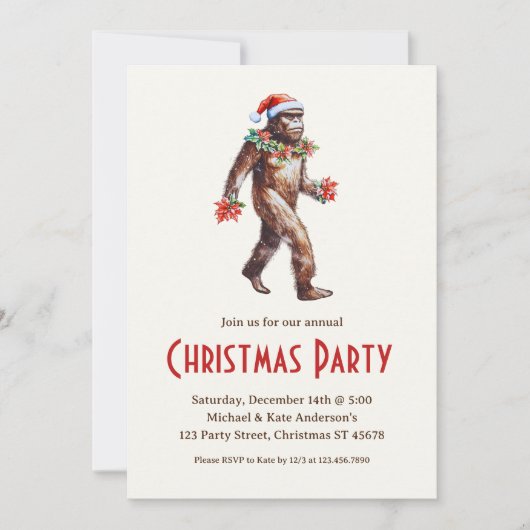 Sasquatch Big Foot in einer Weihnachtsmannmütze We Einladung (Vorderseite)