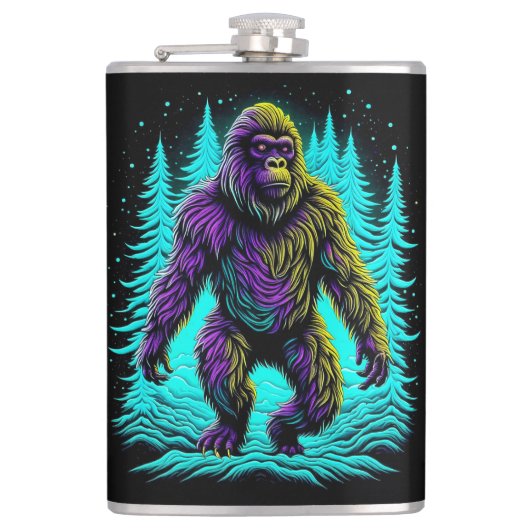 Sasquatch Bigfoot in Aquamarin und schwarz Flachmann (Vorderseite)