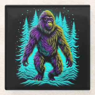 Sasquatch Bigfoot in Aquamarin und schwarz Glasuntersetzer