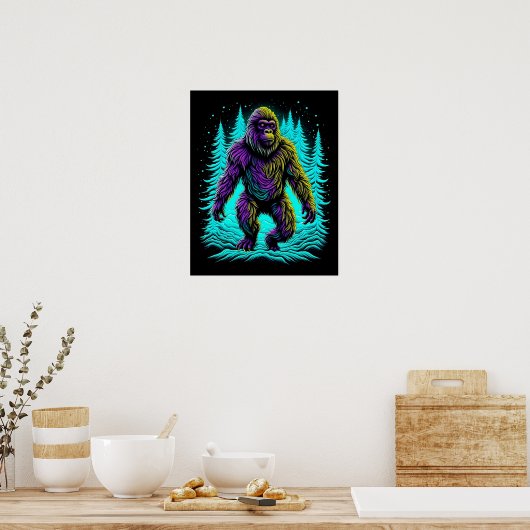 Sasquatch Bigfoot in Aquamarin und schwarz Poster (Küche)