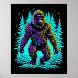 Sasquatch Bigfoot in Aquamarin und schwarz Poster