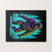 Sasquatch Bigfoot in Aquamarin und schwarz Puzzle (Horizontal)