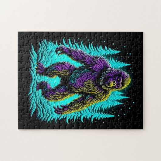 Sasquatch Bigfoot in Aquamarin und schwarz Puzzle (Horizontal)