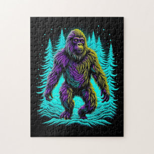 Sasquatch Bigfoot in Aquamarin und schwarz Puzzle