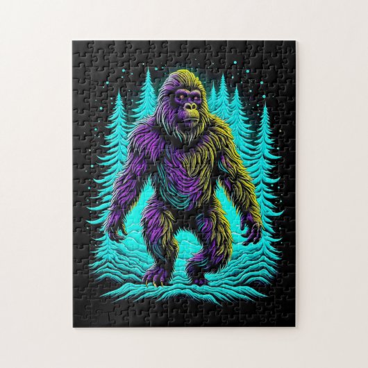 Sasquatch Bigfoot in Aquamarin und schwarz Puzzle (Vertikal)
