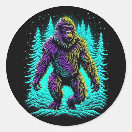 Sasquatch Bigfoot in Aquamarin und schwarz Runder Aufkleber (Vorderseite)