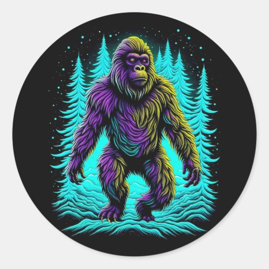 Sasquatch Bigfoot in Aquamarin und schwarz Runder Aufkleber (Vorderseite)