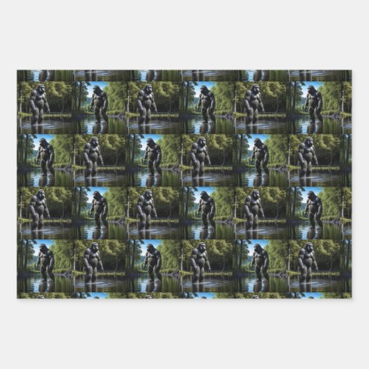 Sasquatch Bigfoot Reflektion am See Geschenkpapier Set (Vorderseite)