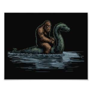 Sasquatch Bigfoot reitet auf Loch-Monster Fotodruck