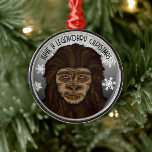Sasquatch Bigfoot und Snowflakes Weihnachten Ornament Aus Metall