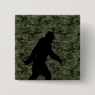 Sasquatch Black Silhouette Digital Camouflage Button