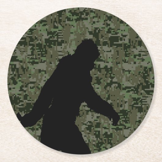 Sasquatch Black Silhouette Digital Camouflage Runder Pappuntersetzer (Vorderseite)