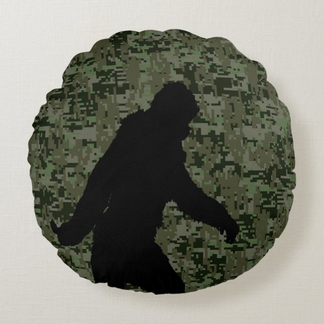 Sasquatch Black Silhouette Digital Camouflage Rundes Kissen (Vorderseite)