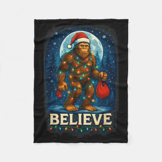 Sasquatch Christmas Lights Holiday Believe Fleecedecke (Vorderseite)