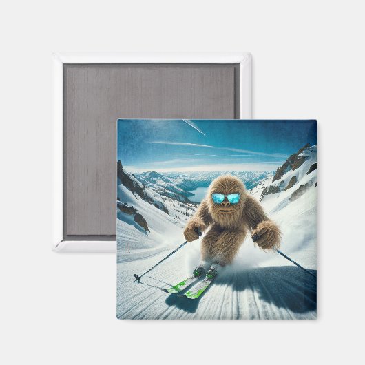 Sasquatch der Skifahrer Magnet (Vorderseite/Rückseite)