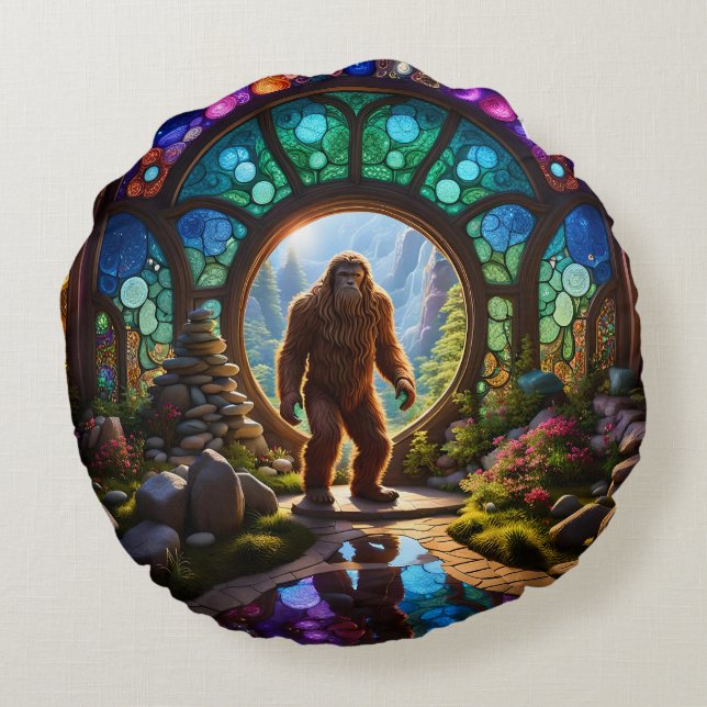 Sasquatch Dimensions Portal Rundes Kissen (Rückseite)