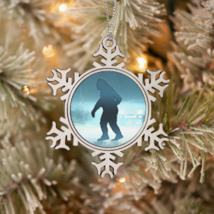 Sasquatch Encounter Schneeflocken Zinn-Ornament